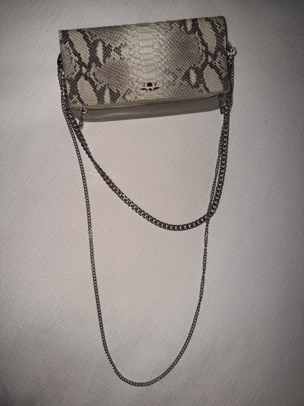 New Zadig & Voltaire Snakeskin Print Convertible Crossbody Shoulder Bag Clutch